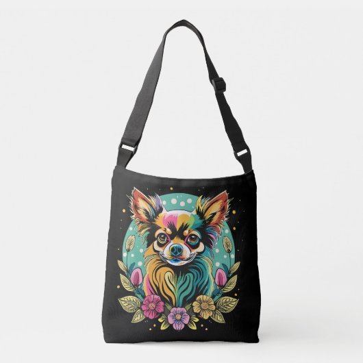  langharig chihuahua schattig hondje crossbody tas (Voorkant)