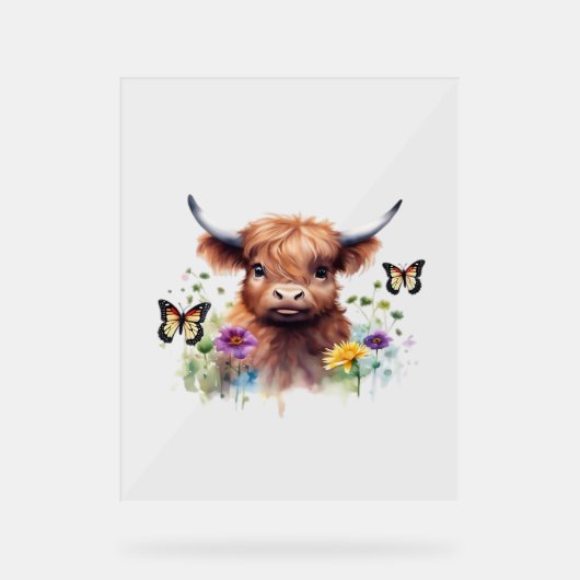 Langharig Highland Baby Koe Classic T-shirt Acryl Bord