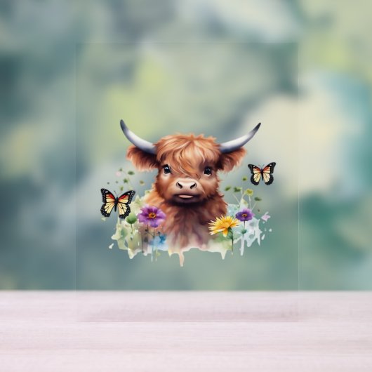 Langharig Highland Baby Koe Classic T-shirt Acryl Bord (Neutraal)