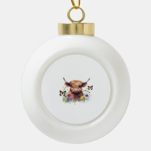 Langharig Highland Baby Koe Classic T-shirt Keramische Bal Ornament
