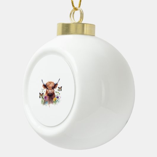 Langharig Highland Baby Koe Classic T-shirt Keramische Bal Ornament (Rechts)