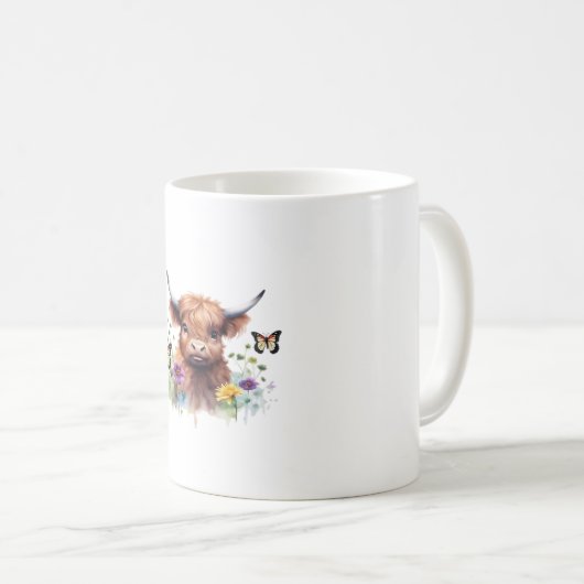 Langharig Highland Baby Koe Classic T-shirt Koffiemok (Voorkant rechts)