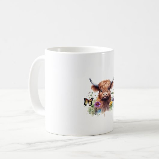 Langharig Highland Baby Koe Classic T-shirt Koffiemok (Voorkant links)
