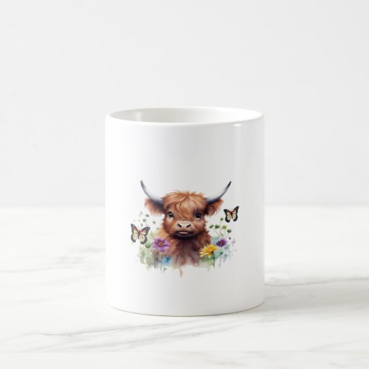 Langharig Highland Baby Koe Classic T-shirt Koffiemok (Center)