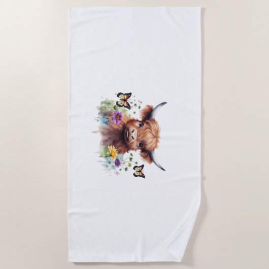 Langharig Highland Baby Koe Classic T-shirt Strandlaken (Voorkant)