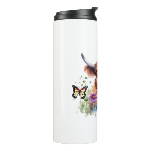 Langharig Highland Baby Koe Classic T-shirt Thermosbeker (Gedraaid links)