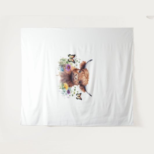 Langharig Highland Baby Koe Classic T-shirt Wandkleed (Voorkant (horizontaal))