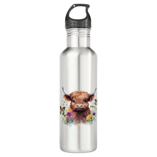 Langharig Highland Baby Koe Classic T-shirt Waterfles (Voorkant)
