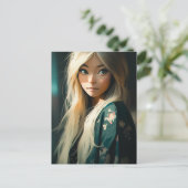 Langharige Blonde Vrouw Briefkaart (Staand voorkant)