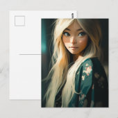 Langharige Blonde Vrouw Briefkaart (Voorkant / Achterkant)