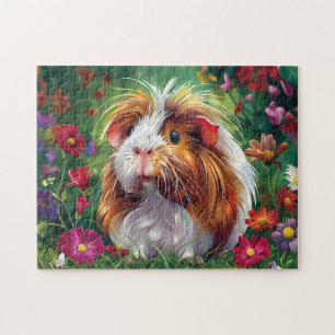 langharige cavia tussen de bloemen legpuzzel