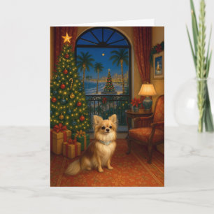 Langharige Chihuahua Kerstkaart Feestdagen Kaart