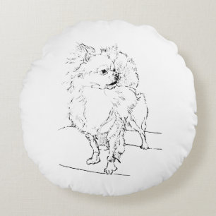 Langharige Chihuahua - Minimalistische Hondenillus Rond Kussen