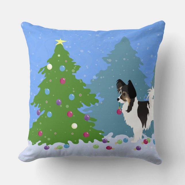 Langharige Chihuahua of Papillon Decorating Tree Kussen (Voorkant)