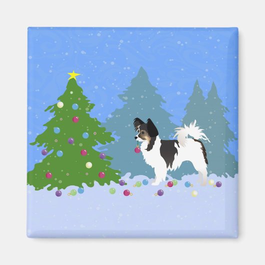 Langharige Chihuahua of Papillon Decorating Tree Magneet (Voorkant)