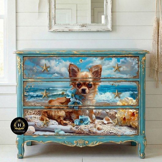 Langharige Chihuahua Strand Decoupage Tissuepapier