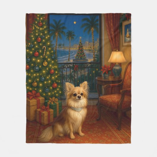 Langharige Chihuahua-vakantie  Fleece Deken (Voorkant)