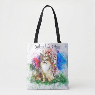 Langharige Chihuahua-waterverfboodschappentas Tote Bag