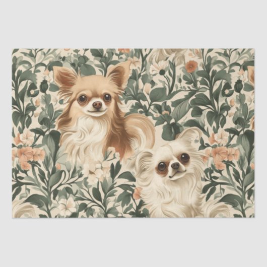 Langharige Chihuahuas William Morris Decoupage Tissuepapier (Voorkant)