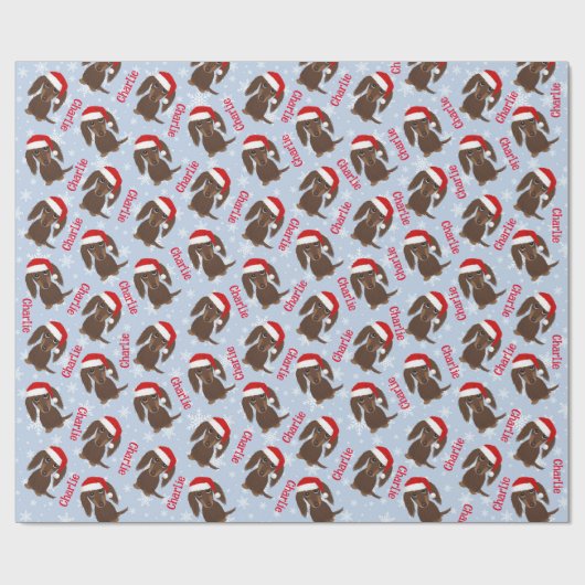 Langharige Chocolade Dachshund Kerstmis Custom Cadeaupapier (Vlak)