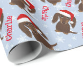 Langharige Chocolade Dachshund Kerstmis Custom Cadeaupapier (Rol Hoek)