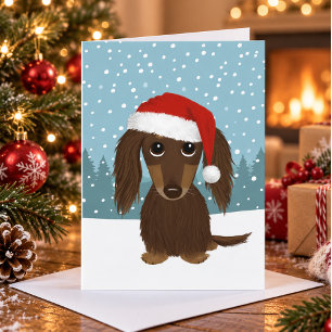 Langharige Chocolade Dachshund Lieve Hond Kerstmis Feestdagen Kaart