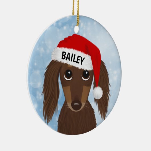 Langharige Chocolade Dachshund Santa Aangepaste Na Keramisch Ornament (Rechts)