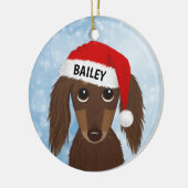 Langharige Chocolade Dachshund Santa Aangepaste Na Keramisch Ornament (Links)