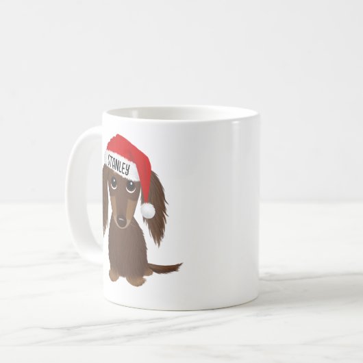 Langharige Chocolade Dachshund Santa Aangepaste Na Koffiemok (Voorkant links)