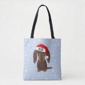 Langharige Chocolade Dachshund Santa Aangepaste Na Tote Bag (Voorkant)