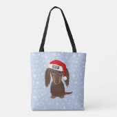 Langharige Chocolade Dachshund Santa Aangepaste Na Tote Bag (Achterkant)