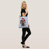 Langharige Chocolade Dachshund Santa Aangepaste Na Tote Bag (Op model)