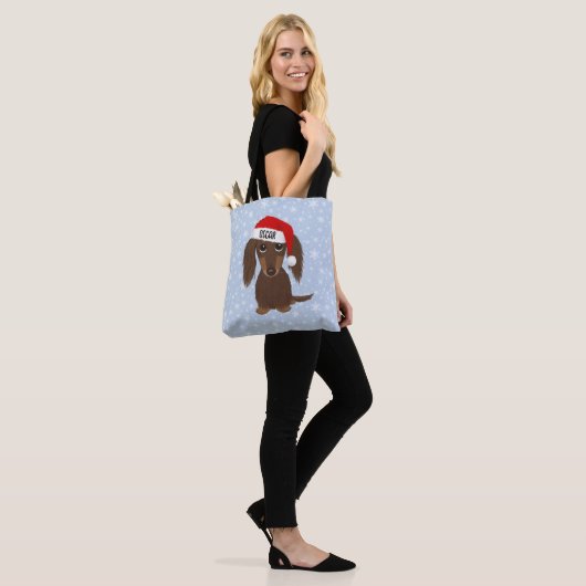 Langharige Chocolade Dachshund Santa Aangepaste Na Tote Bag (Op model)