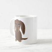langharige chocoladeteckel | Schattigee Wiener Dog Koffiemok (Voorkant links)