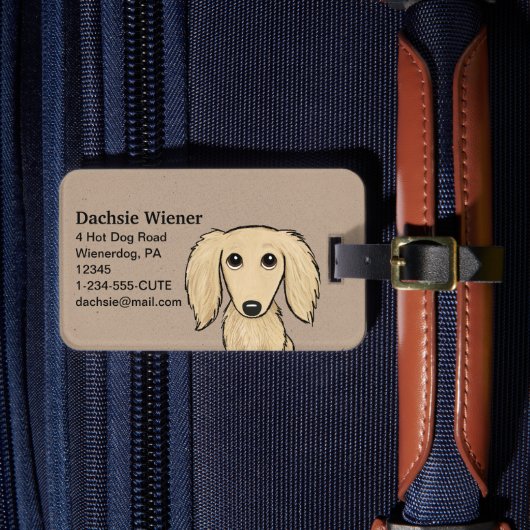 langharige crème dachshund | Cartoon Wiener Dog Bagagelabel (Voorkant Insitu 4)