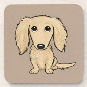 langharige crème dachshund | Cartoon Wiener Dog Bier Onderzetter (Voorkant)