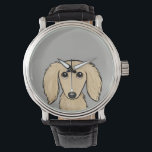 langharige crème dachshund | Cartoon Wiener Dog Horloge<br><div class="desc">Dit originele wiener hondenpolshorloge is verkrijgbaar in verschillende stijlen voor mannen,  vrouwen en kinderen. Een coole mode accessoire dat een geweldig cadeau is voor langharige Engelse crème teckel liefhebbers. Bezoek Jenn's Doodle World voor veel meer stijlvolle hondenrassen horloges.</div>