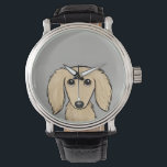 langharige crème dachshund | Cartoon Wiener Dog Horloge<br><div class="desc">Dit originele wiener hondenpolshorloge is verkrijgbaar in verschillende stijlen voor mannen,  vrouwen en kinderen. Een coole mode accessoire dat een geweldig cadeau is voor langharige Engelse crème teckel liefhebbers. Bezoek Jenn's Doodle World voor veel meer stijlvolle hondenrassen horloges.</div>