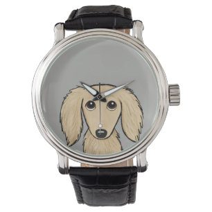 langharige crème dachshund   Cartoon Wiener Dog Horloge