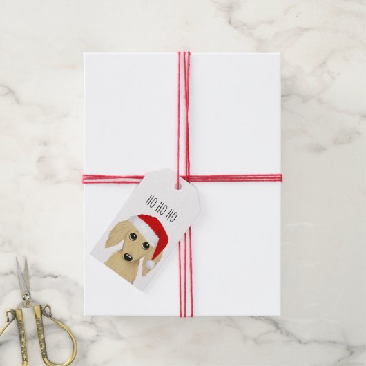 Langharige crème teckel Schattige hondenkerst Cadeaulabel (Met Touw)