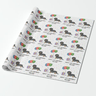 Langharige Dachshond Black And Tan Gefeliciteerd Cadeaupapier
