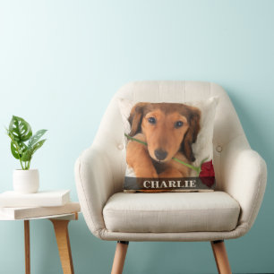 Langharige Dachshond Doxie Liefde Rode Roos Kussen