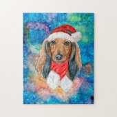 Langharige Dachshond Kerst Legpuzzel (Verticaal)