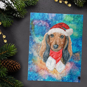 Langharige Dachshond Kerst Legpuzzel