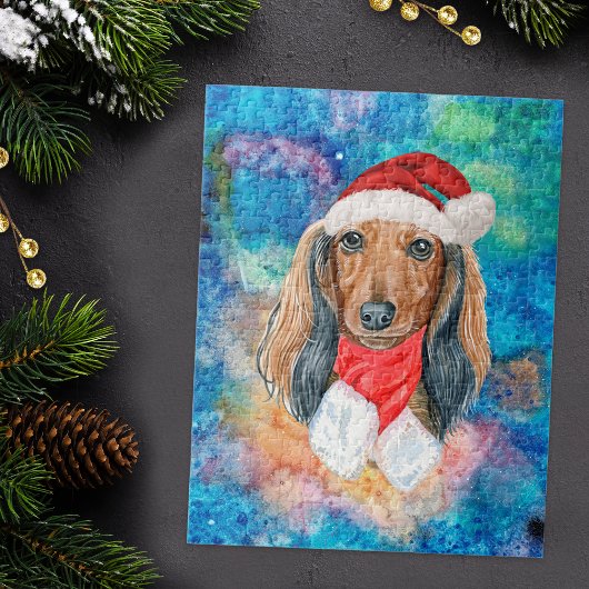 Langharige Dachshond Kerst Legpuzzel