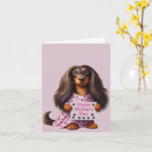 Langharige Dachshond Moederdag Kaart (Gele Bloem)