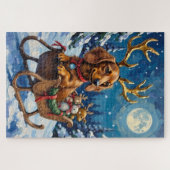 Langharige Dachshond Rendier Slede Legpuzzel (Horizontaal)