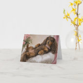 Langharige dachshond vermissen kaart (Gele Bloem)