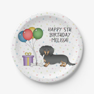 Langharige Dachshond Zwart en Lichtbruin Gefelicit Papieren Bordje