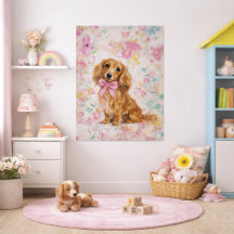 Langharige Dachshund Aquarel Pastel Bloemmotief